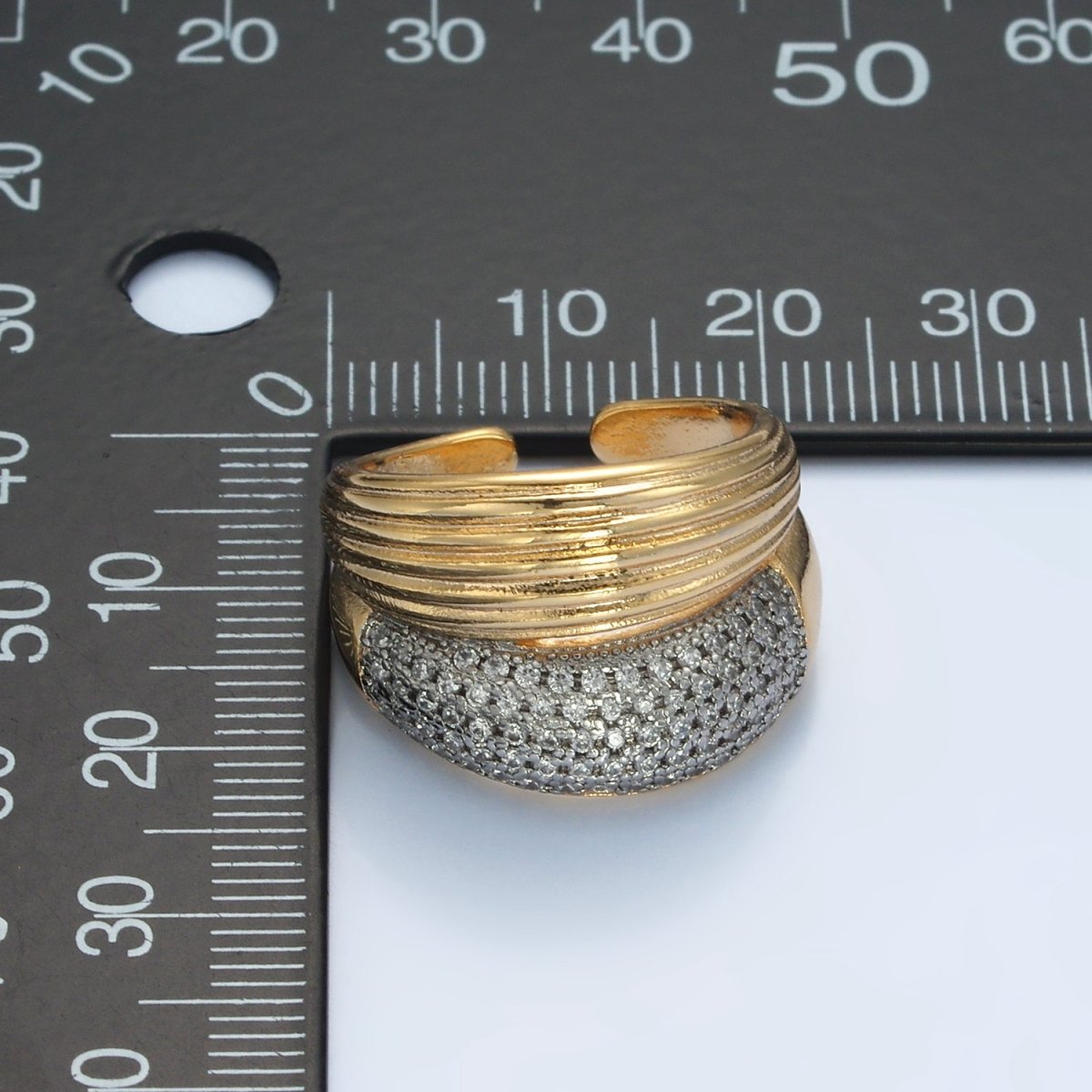 24K Gold Filled Micro Paved CZ Double Band Dome Signet Ring Mix Metal Jewelry | O1405