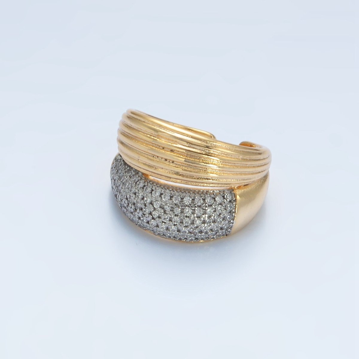 24K Gold Filled Micro Paved CZ Double Band Dome Signet Ring Mix Metal Jewelry | O1405