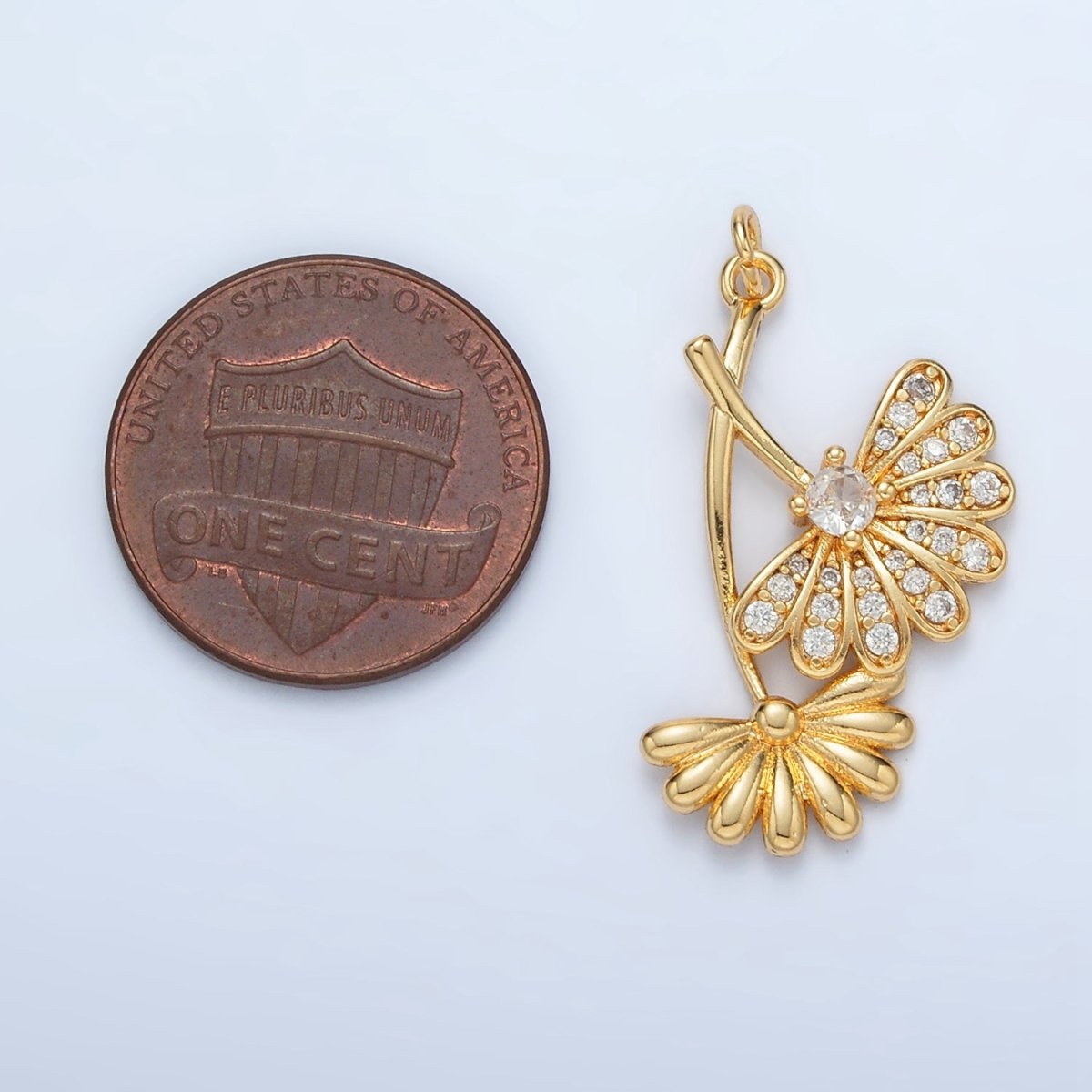 24K Gold Filled Micro Paved CZ Double Flower Charm | AC140