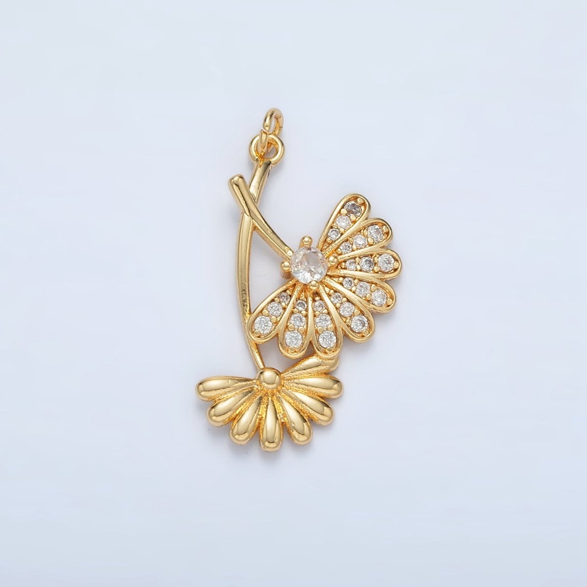 24K Gold Filled Micro Paved CZ Double Flower Charm | AC140