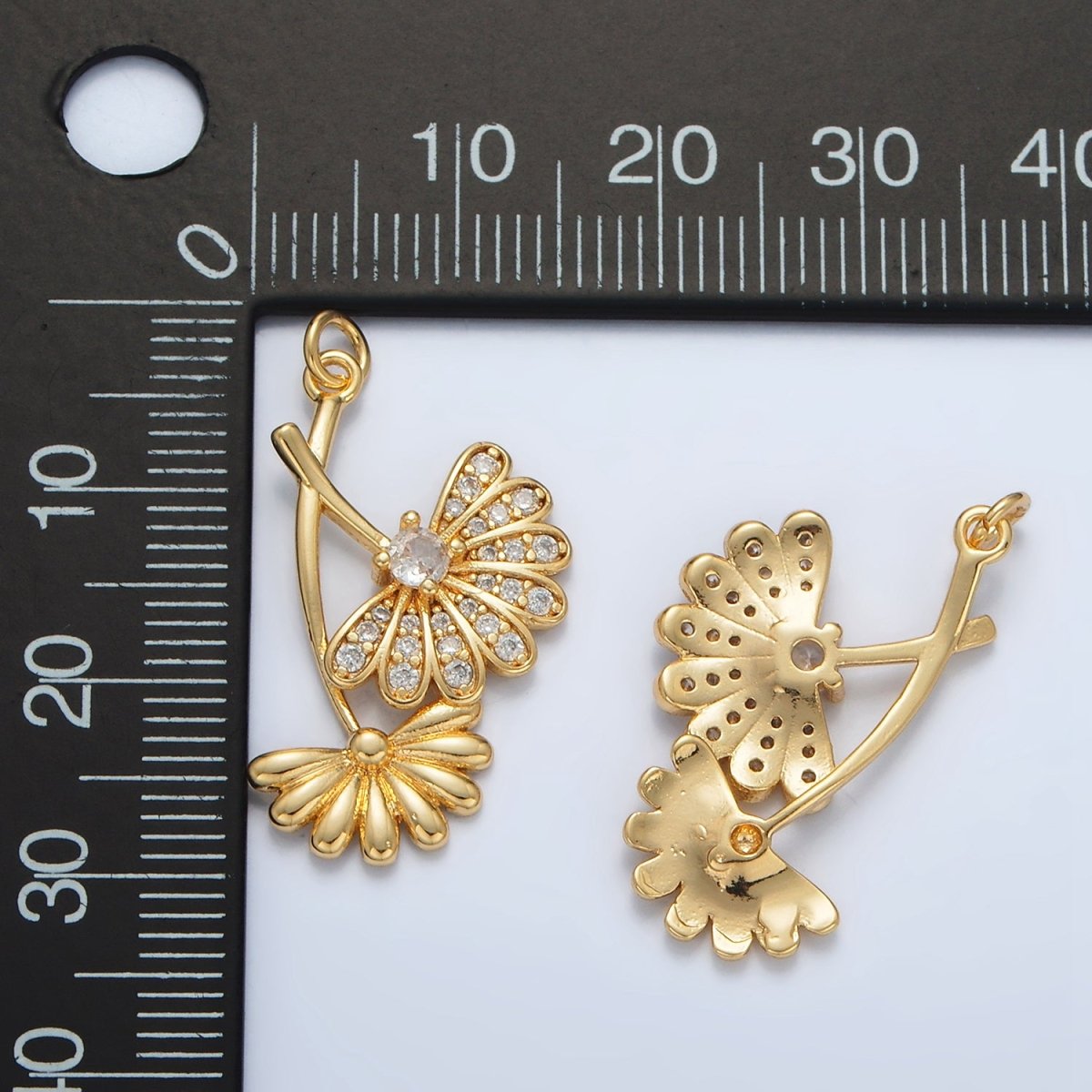 24K Gold Filled Micro Paved CZ Double Flower Charm | AC140