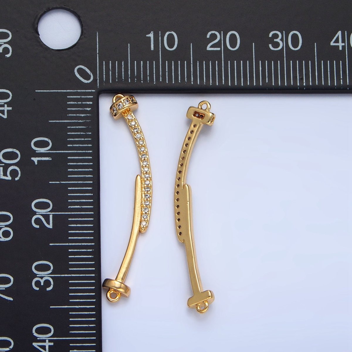 24K Gold Filled Micro Paved CZ Double Nail Needle Curved Connector | F458
