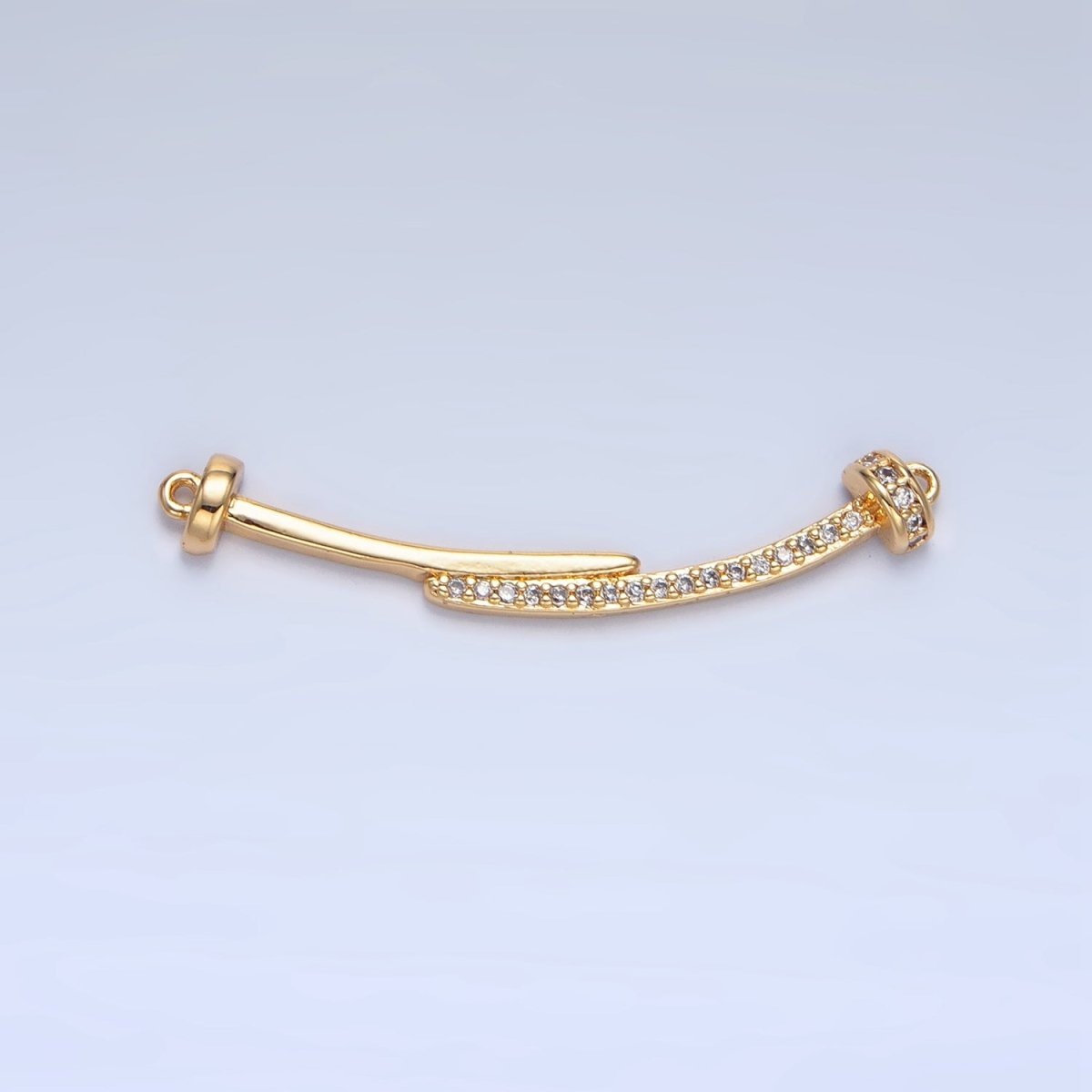 24K Gold Filled Micro Paved CZ Double Nail Needle Curved Connector | F458