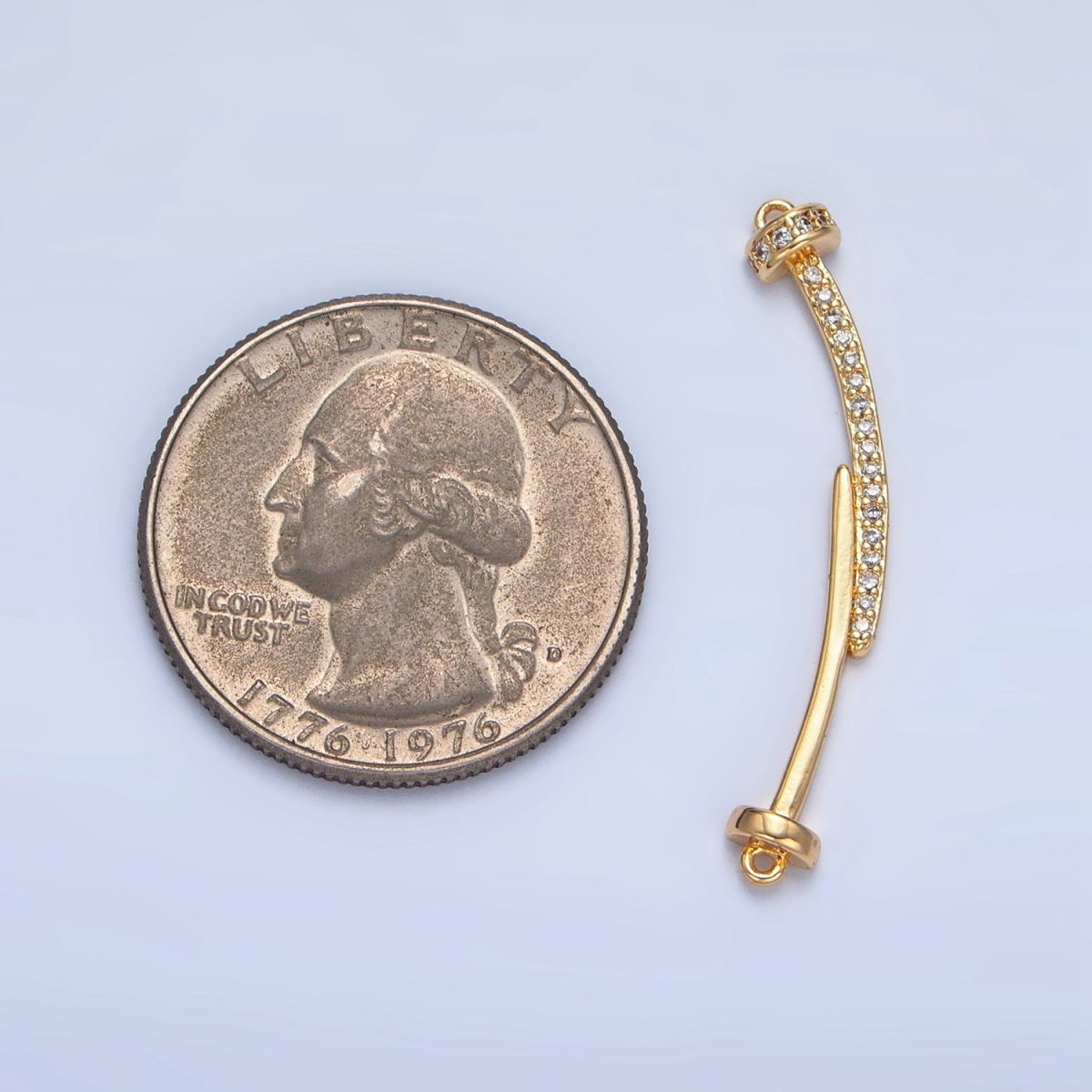 24K Gold Filled Micro Paved CZ Double Nail Needle Curved Connector | F458