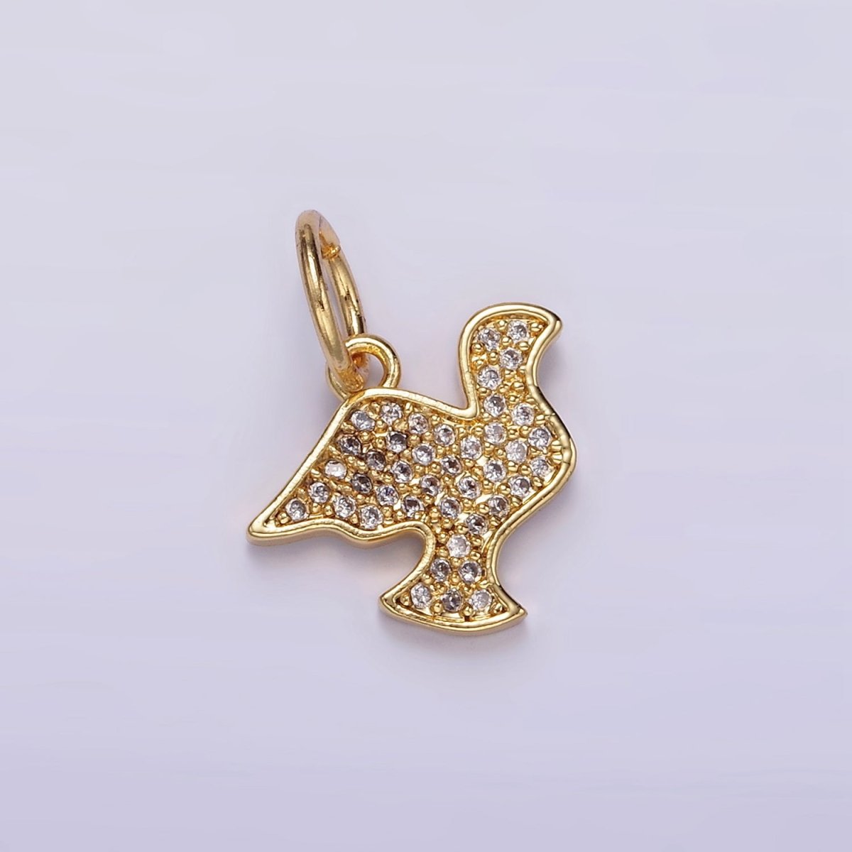 24K Gold Filled Dove Bird Micro Paved CZ Silhouette Charm | D606
