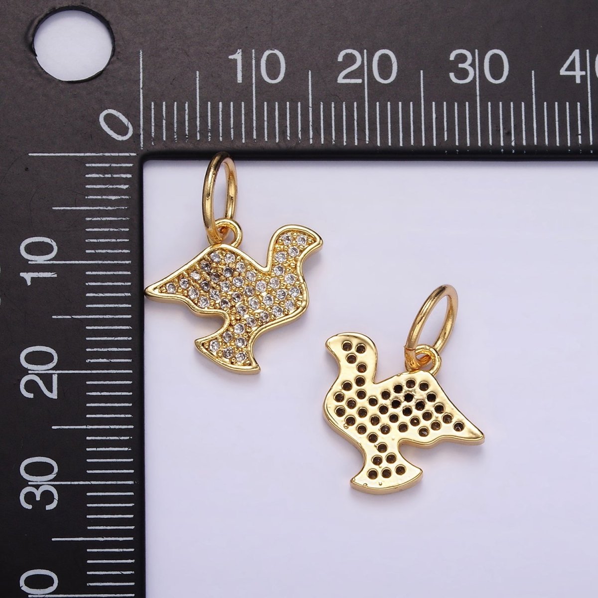 24K Gold Filled Dove Bird Micro Paved CZ Silhouette Charm | D606