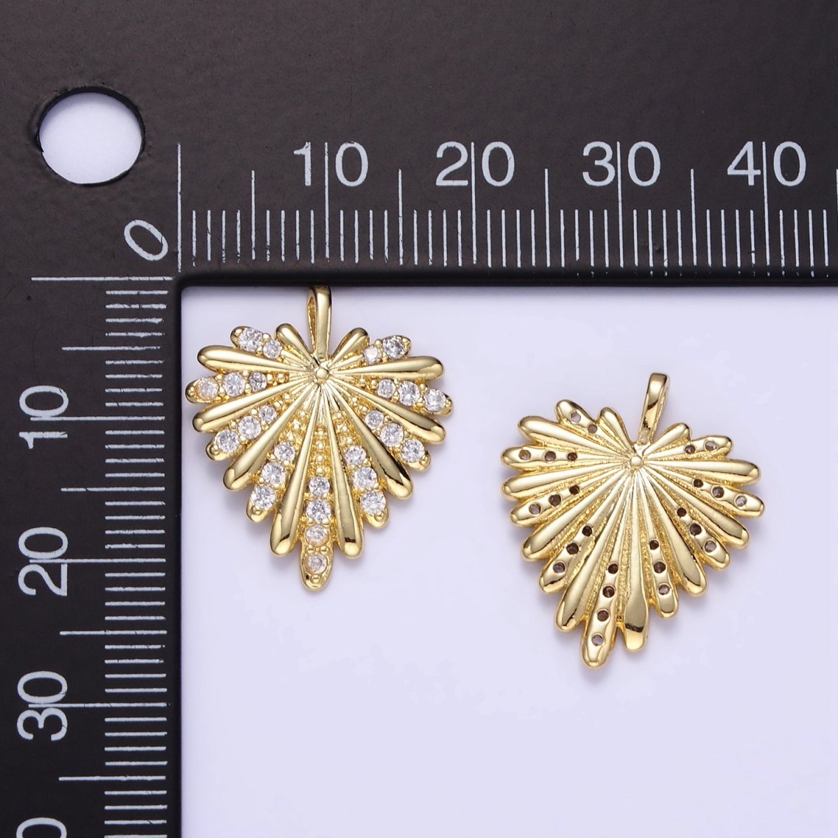 24K Gold Filled Micro Paved CZ Feather Heart Pendant | AA-1337