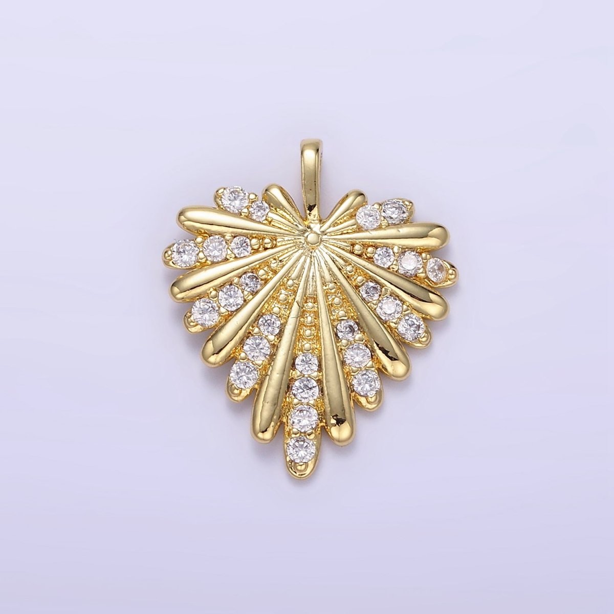 24K Gold Filled Micro Paved CZ Feather Heart Pendant | AA-1337