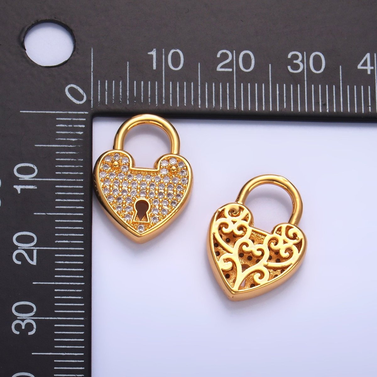 24K Gold Filled Micro Paved CZ Filigree Heart Padlock Findings | Z1030
