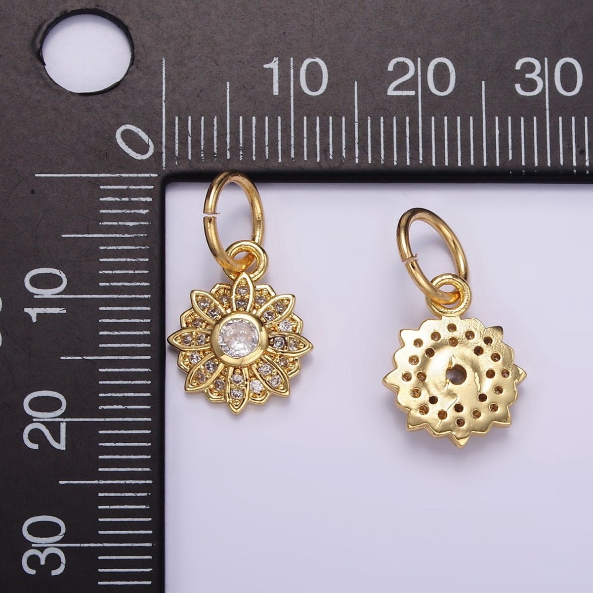 24K Gold Filled Micro Paved CZ Flower Charm | D616