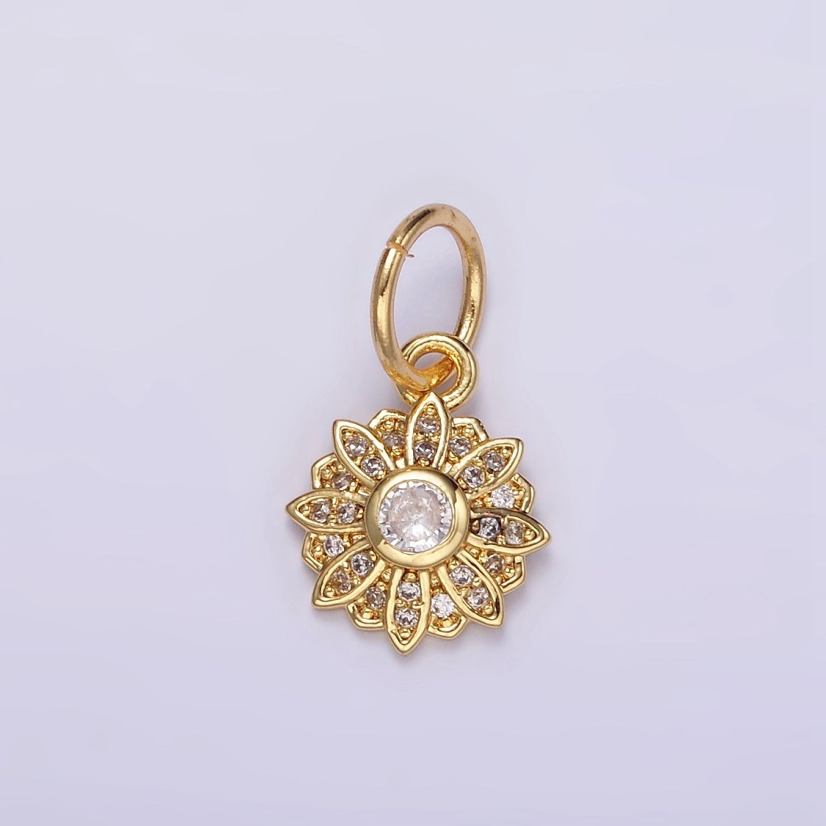 24K Gold Filled Micro Paved CZ Flower Charm | D616