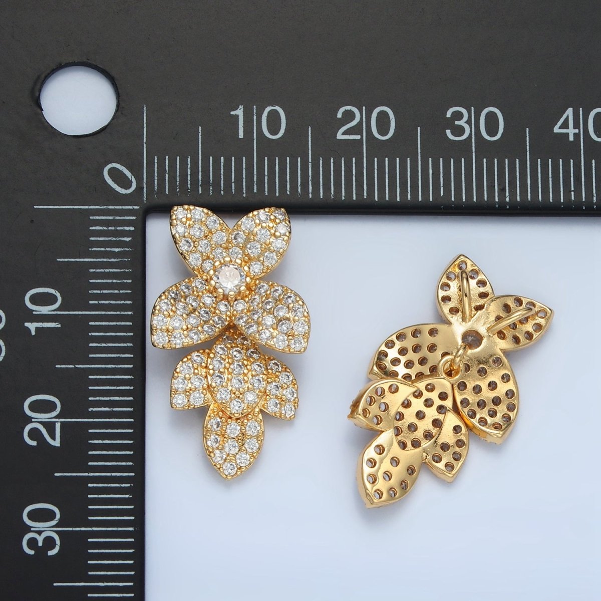 24K Gold Filled Micro Paved CZ Flower Nature Back Loop Pendant | AA862