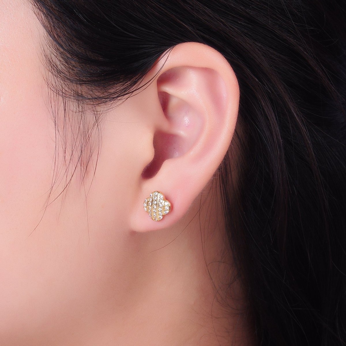 24K Gold Filled Micro Paved CZ Flower Stud Earrings | P352