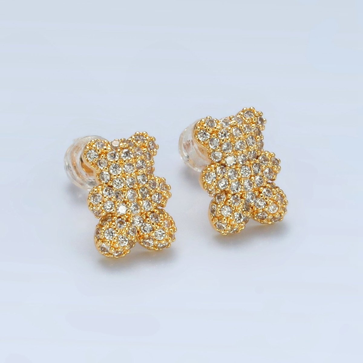 24K Gold Filled Micro Paved CZ Gummy Teddy Bear Stud Earrings | AB1240