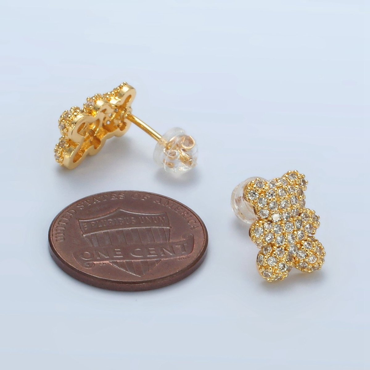 24K Gold Filled Micro Paved CZ Gummy Teddy Bear Stud Earrings | AB1240