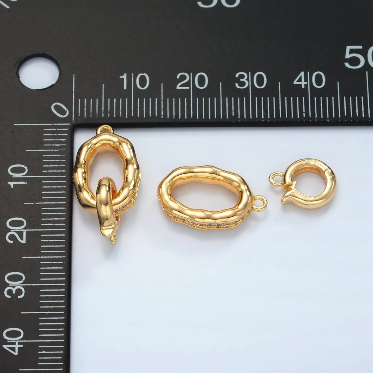 24K Gold Filled Micro Paved CZ Hammered Snap Latch Findings Set | L002