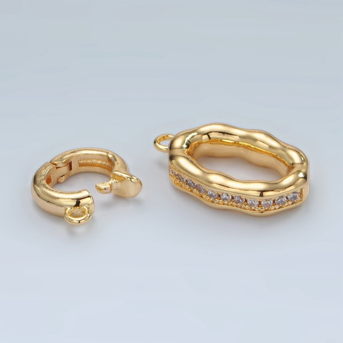 24K Gold Filled Micro Paved CZ Hammered Snap Latch Findings Set | L002