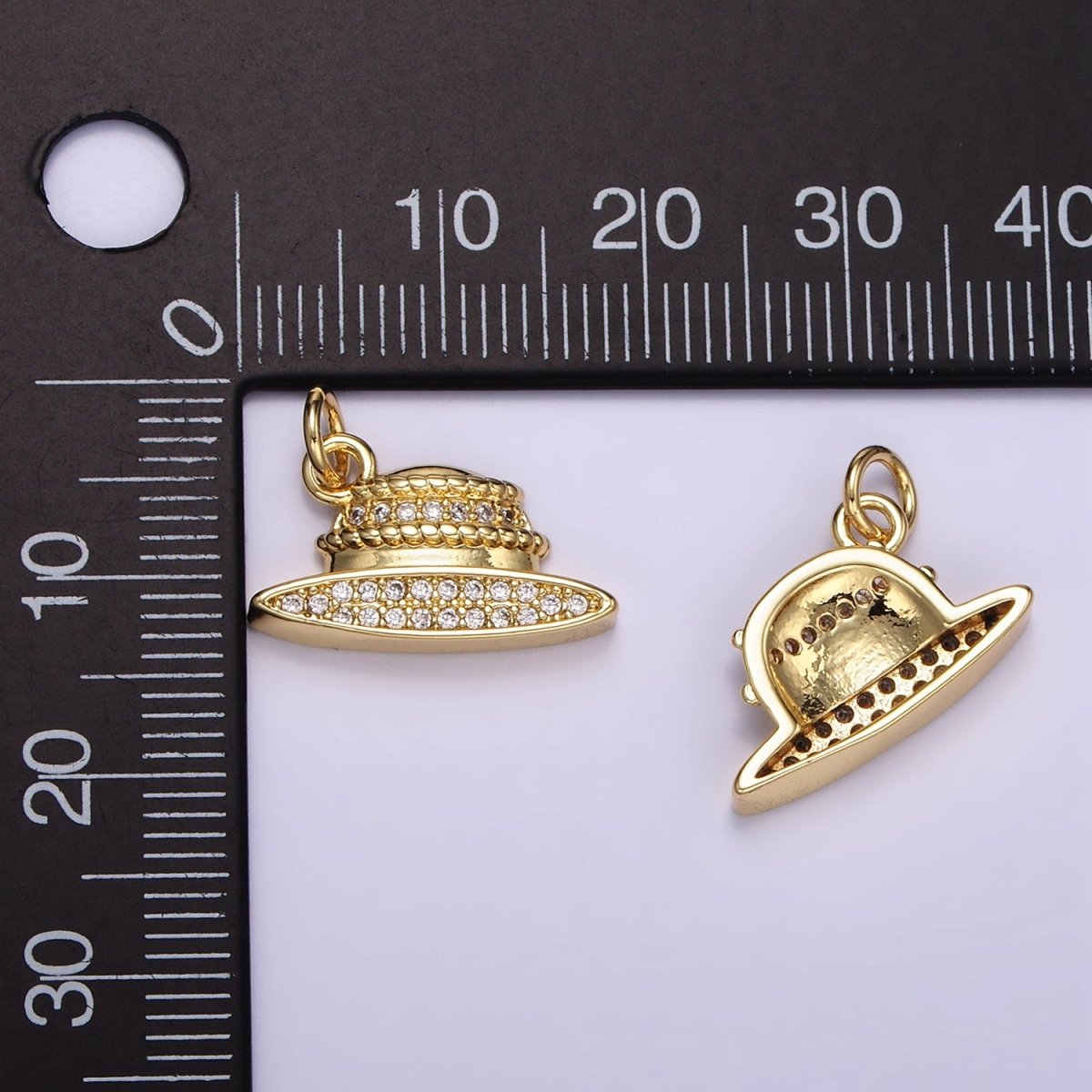 24K Gold Filled Micro Paved CZ Hat Charm | M131