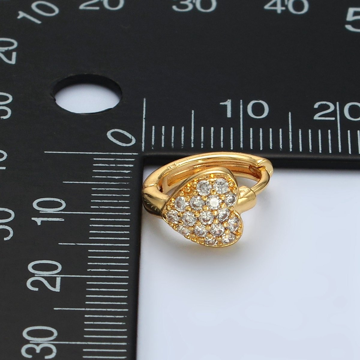 24K Gold Filled Micro Paved CZ Heart Huggie Earrings | T100