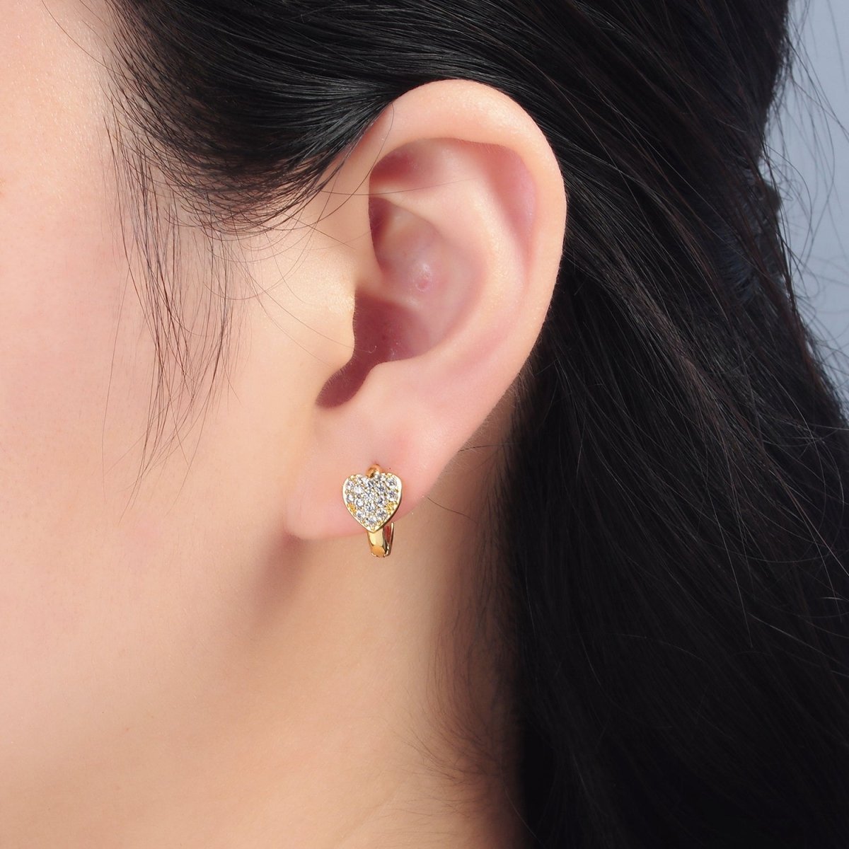 24K Gold Filled Micro Paved CZ Heart Huggie Earrings | T100