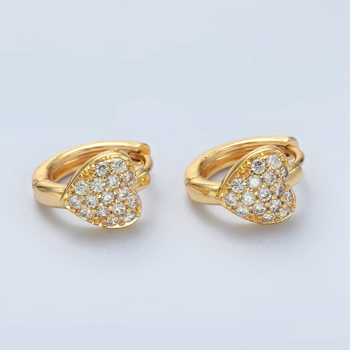 24K Gold Filled Micro Paved CZ Heart Huggie Earrings | T100