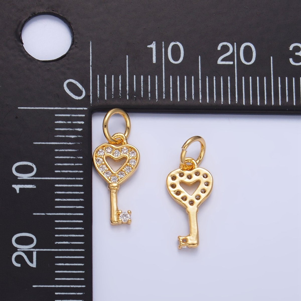 24K Gold Filled Micro Paved CZ Heart Key Lock Charm | W048