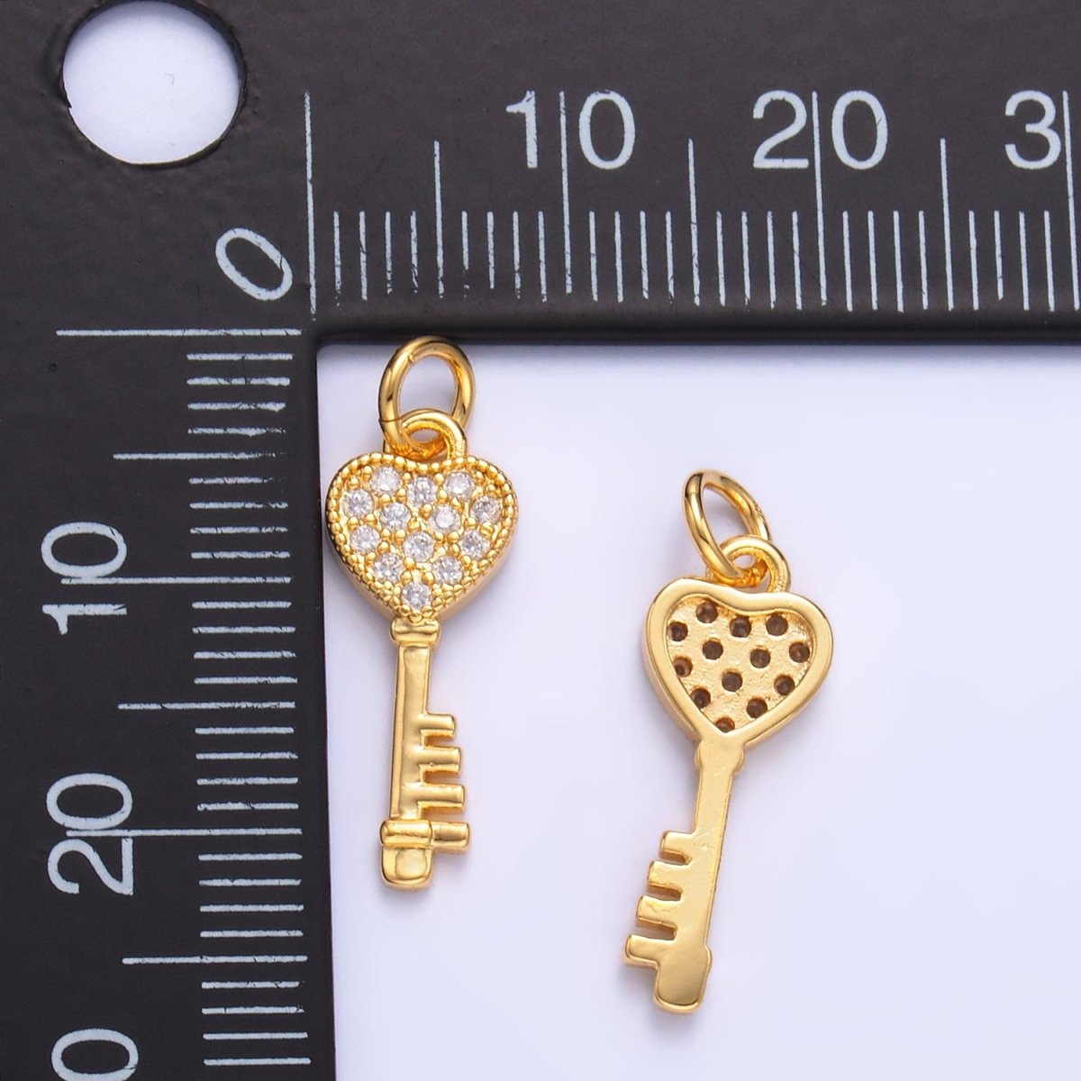 24K Gold Filled Micro Paved CZ Heart Padlock Key Charm | W800
