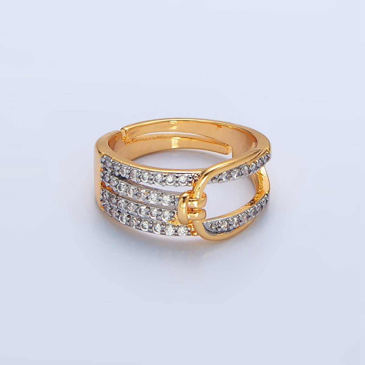 24K Gold Filled Micro Paved CZ Knuckle Band Mixed Metal Ring | O1428