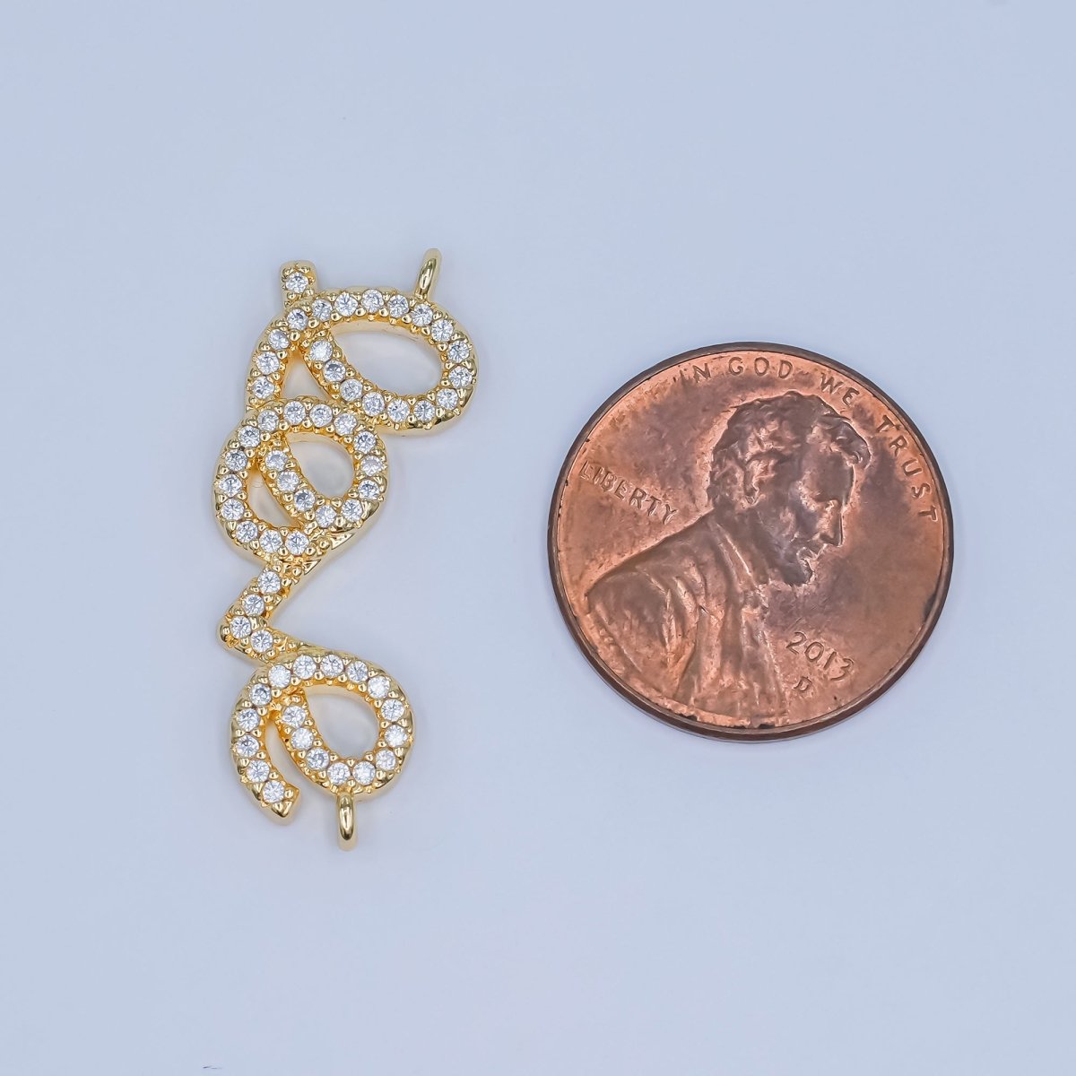 24K Gold Filled Micro Paved CZ "LOVE" Cursive Script Connector | Y007