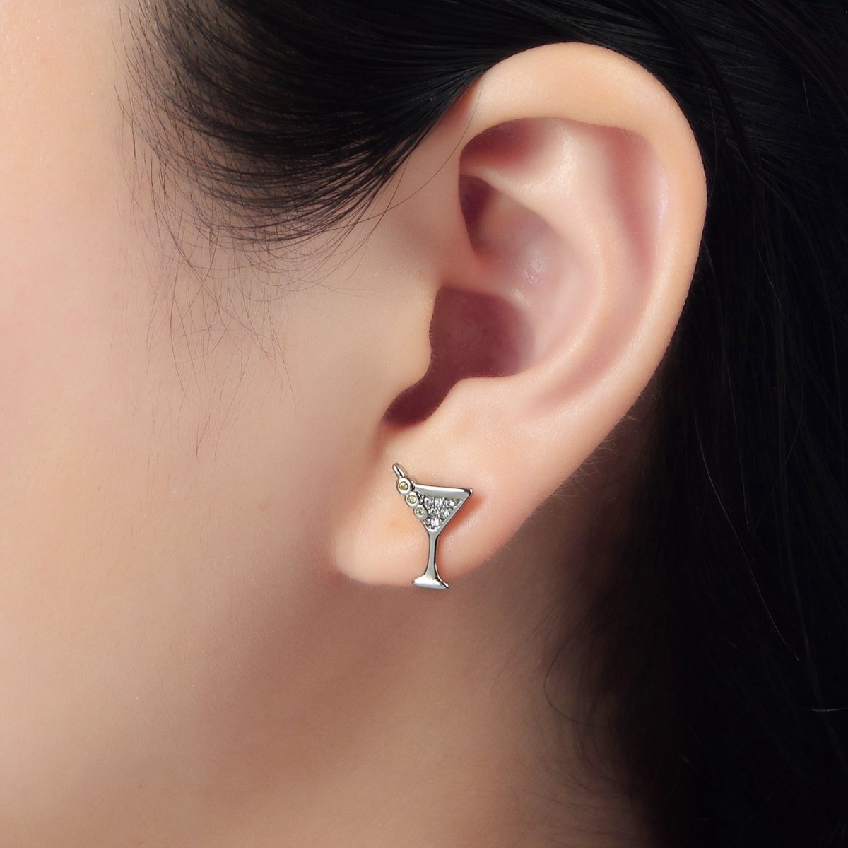 24K Gold Filled Micro Paved CZ Martini Alcohol Drink Earrings in Gold & Silver | AD691 AD692