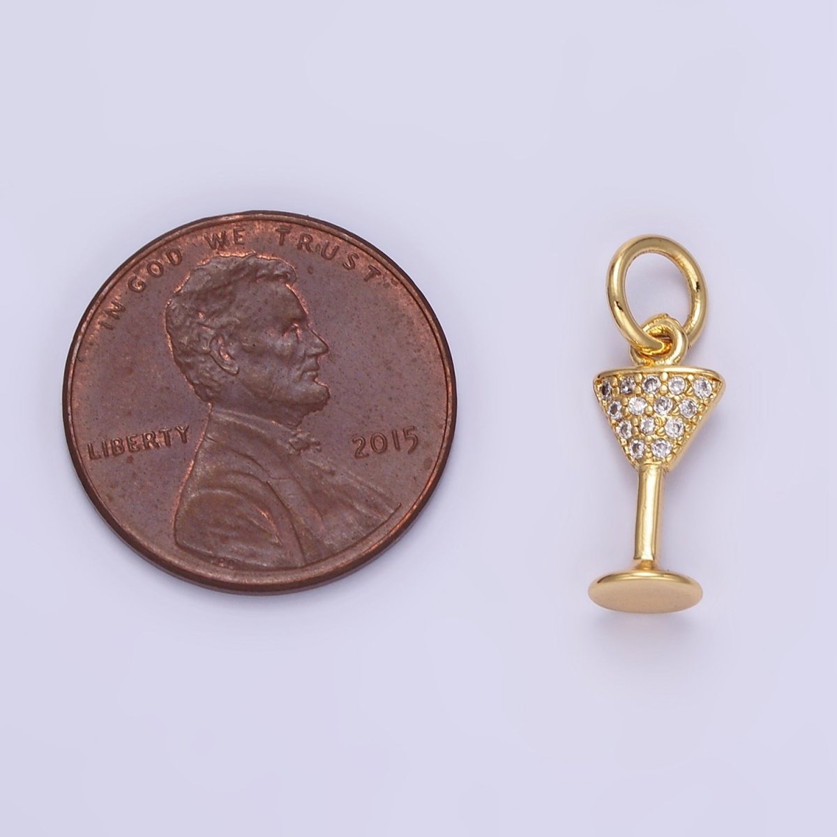 24K Gold Filled Micro Paved CZ Martini Alcohol Mini Charm | E351