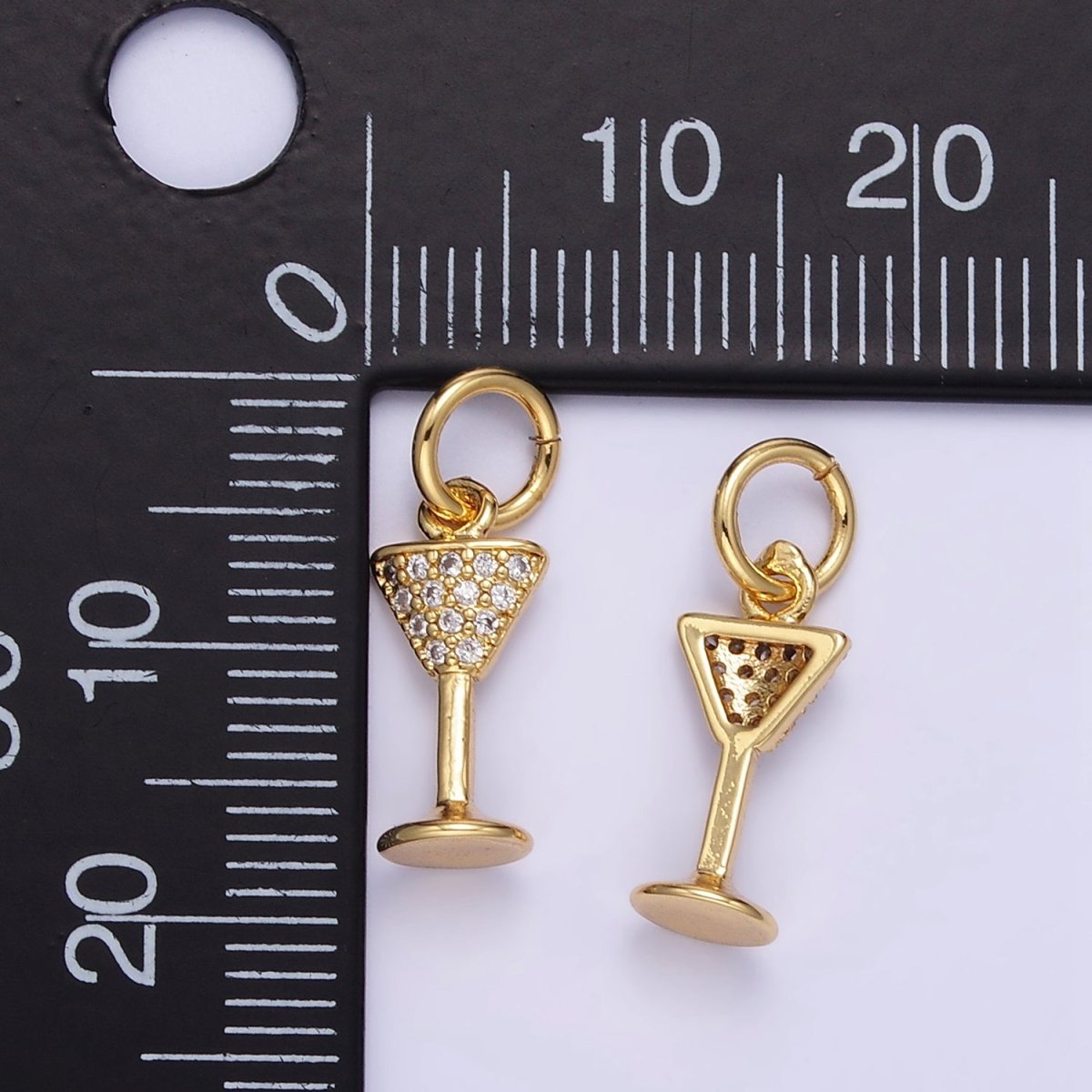 24K Gold Filled Micro Paved CZ Martini Alcohol Mini Charm | E351