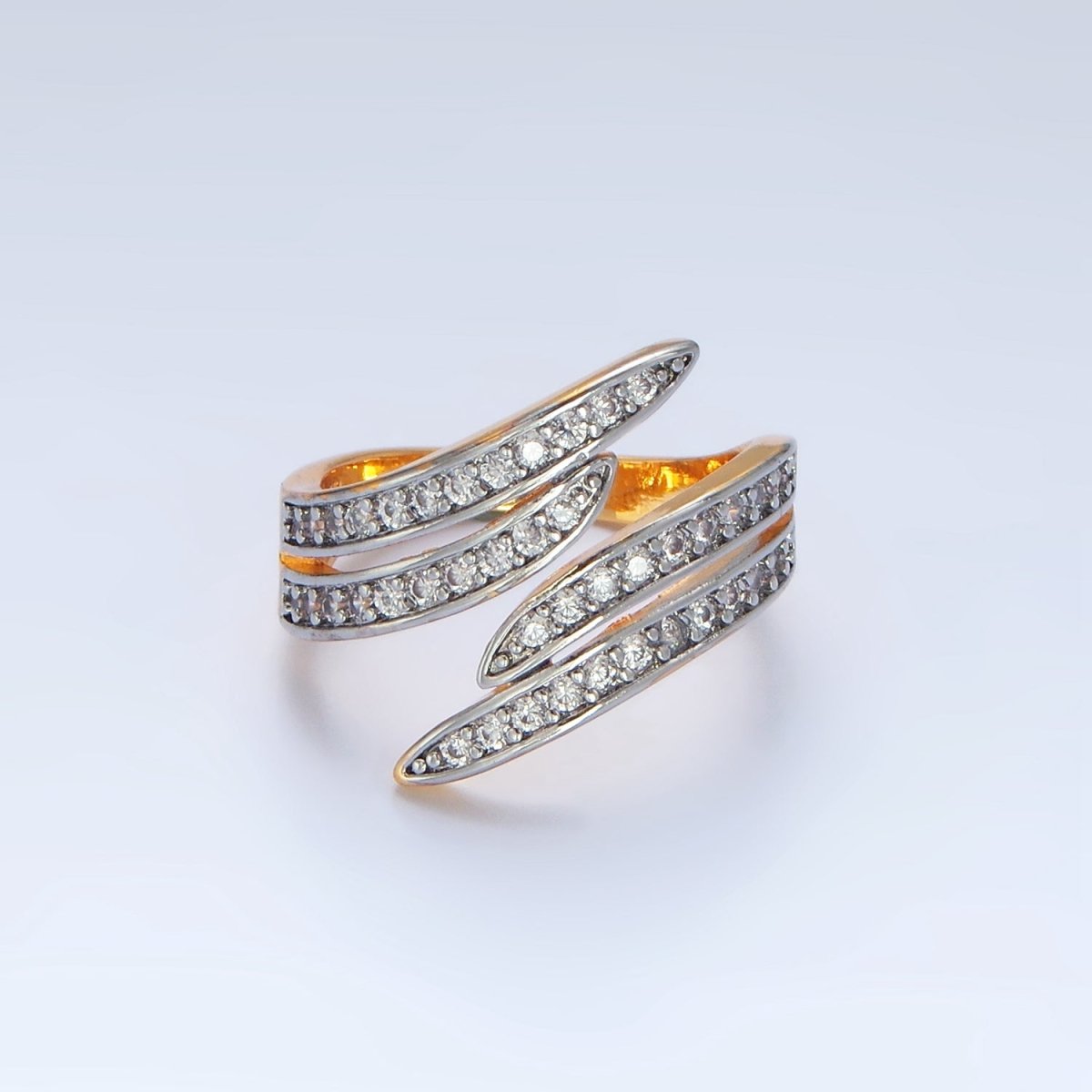 24K Gold Filled Micro Paved CZ Multiple Band Wrap Mixed Metal Ring | O1420