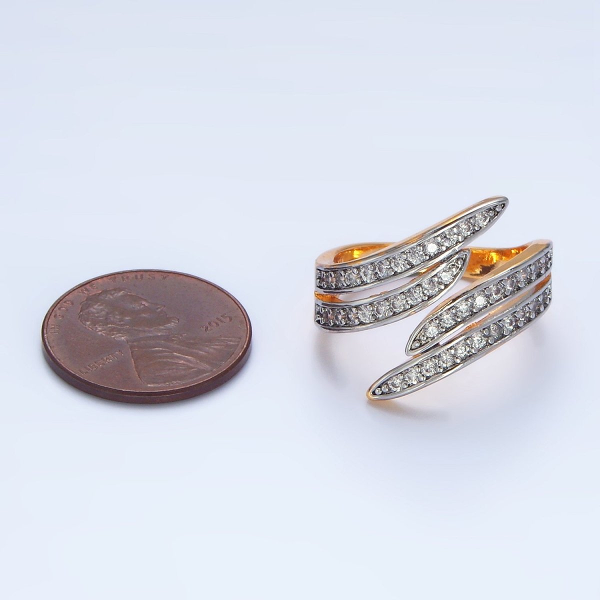 24K Gold Filled Micro Paved CZ Multiple Band Wrap Mixed Metal Ring | O1420