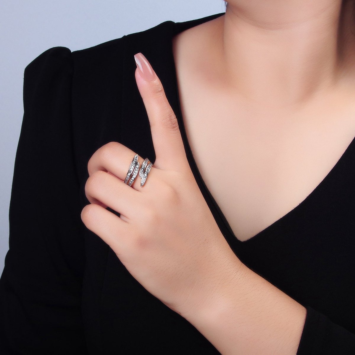 24K Gold Filled Micro Paved CZ Multiple Band Wrap Mixed Metal Ring | O1420