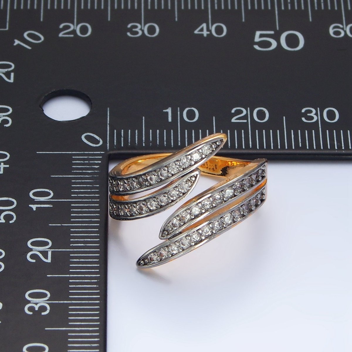 24K Gold Filled Micro Paved CZ Multiple Band Wrap Mixed Metal Ring | O1420