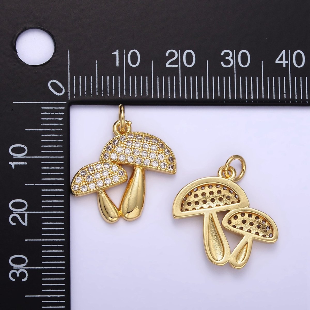 24K Gold Filled Micro Paved CZ Mushroom Charm | E345