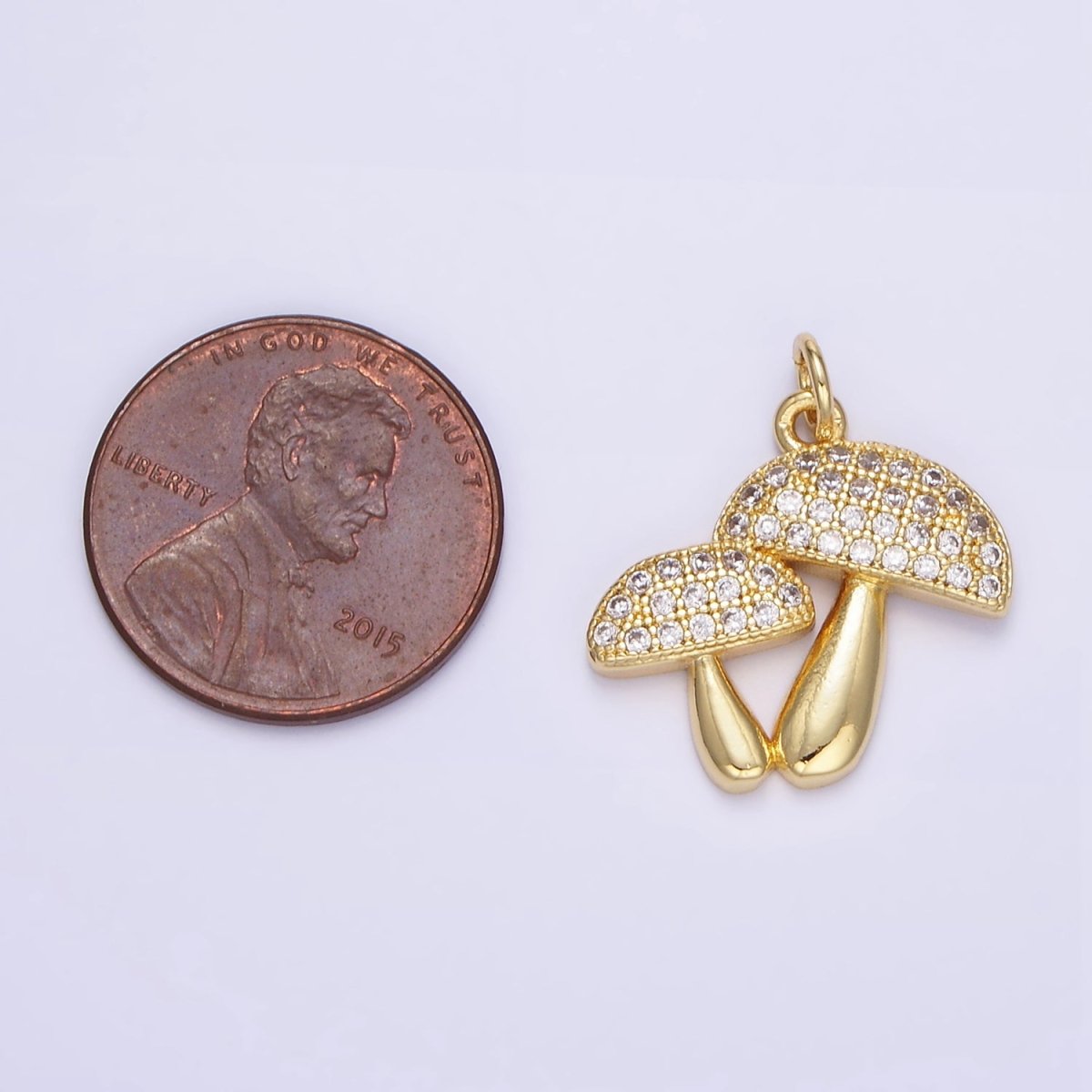 24K Gold Filled Micro Paved CZ Mushroom Charm | E345