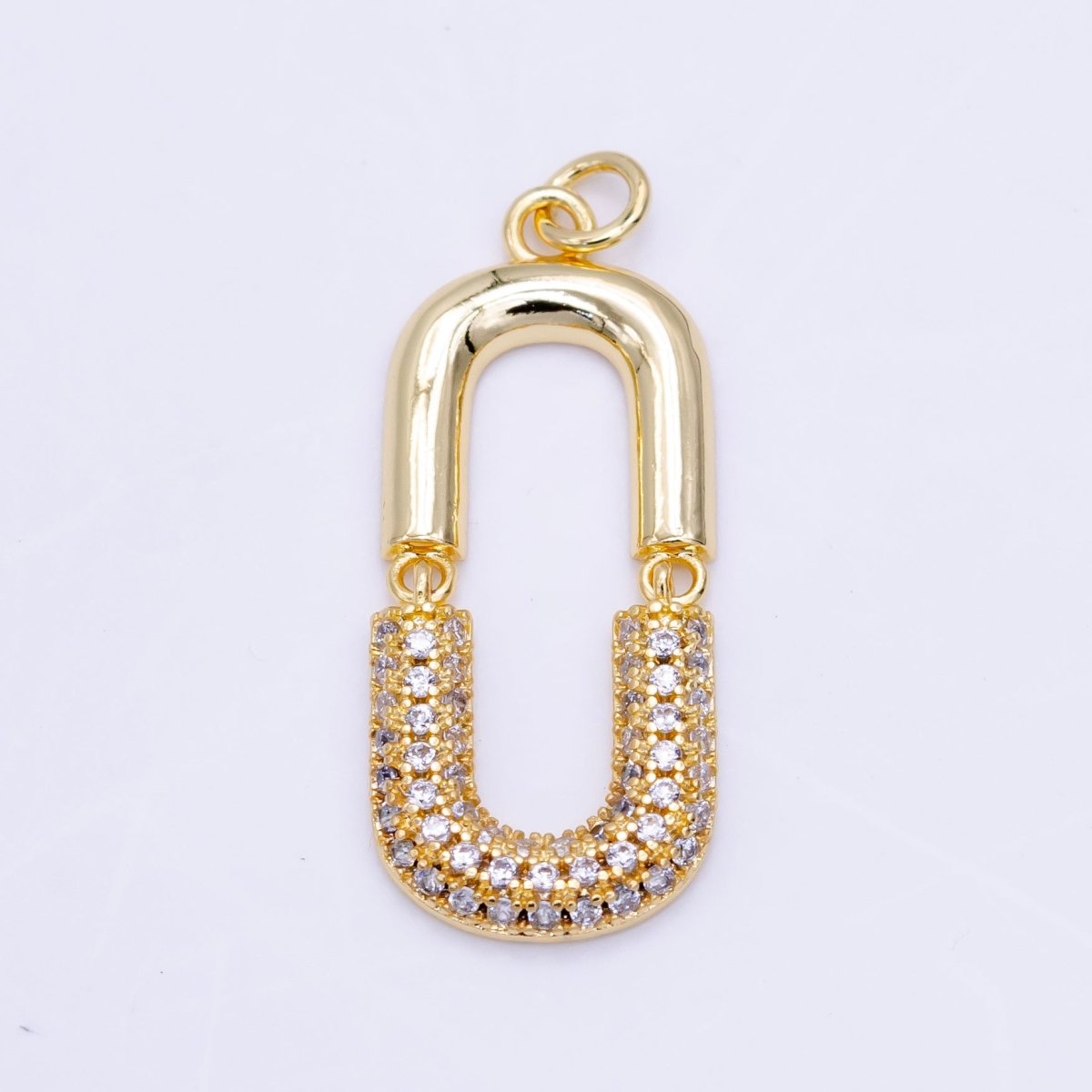 24K Gold Filled Micro Paved CZ Oblong Chain Link Charm | M137