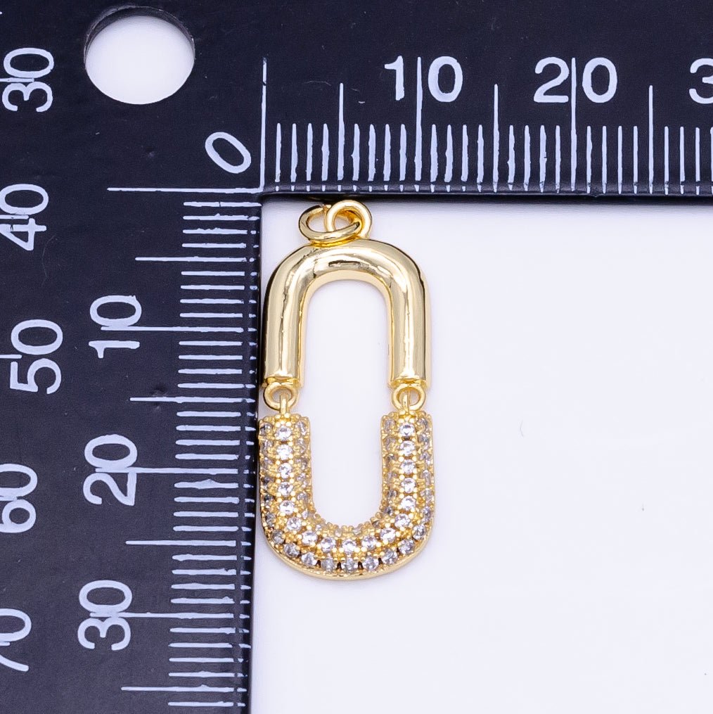 24K Gold Filled Micro Paved CZ Oblong Chain Link Charm | M137