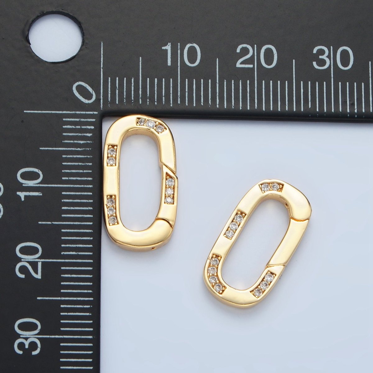 24K Gold Filled Micro Paved CZ Oblong Push Gate Closure Findings | Z878