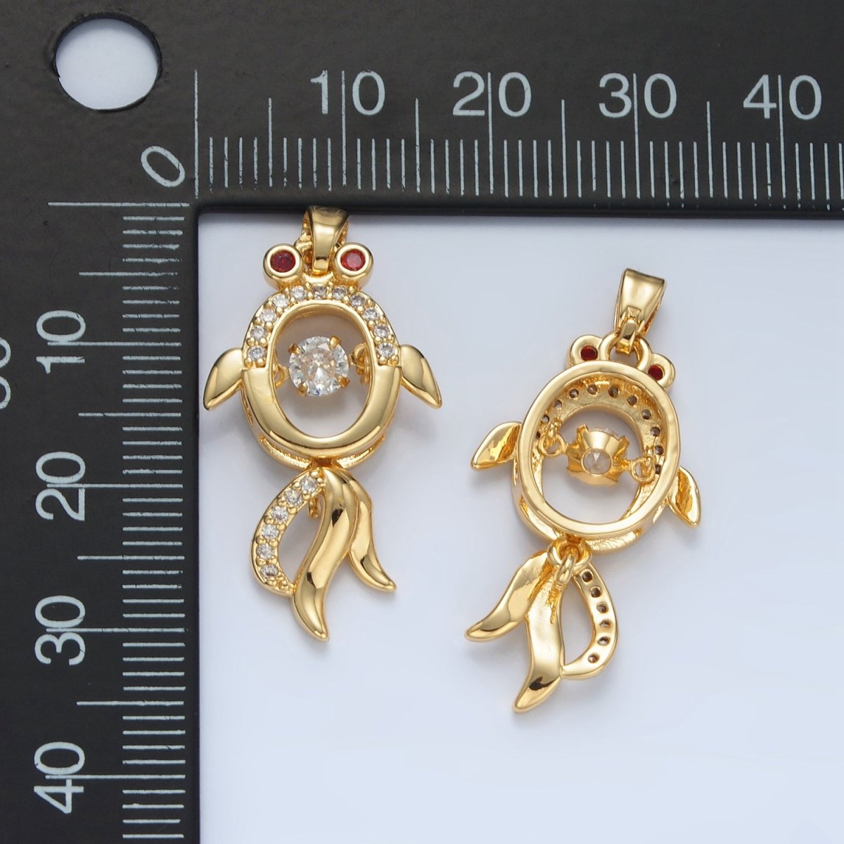 24K Gold Filled Micro Paved CZ Open Gold Fish Animal Pendant | AA898