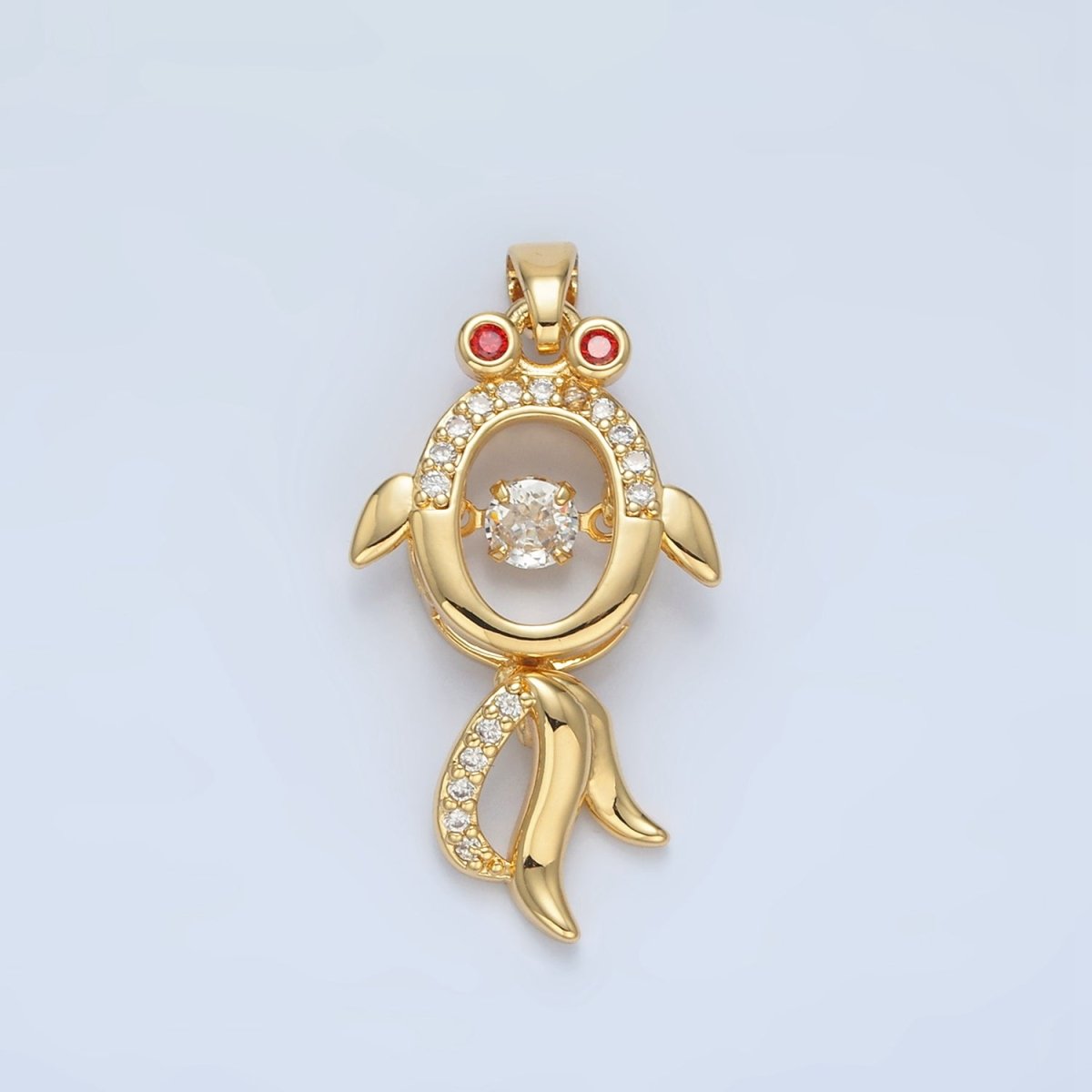 24K Gold Filled Micro Paved CZ Open Gold Fish Animal Pendant | AA898