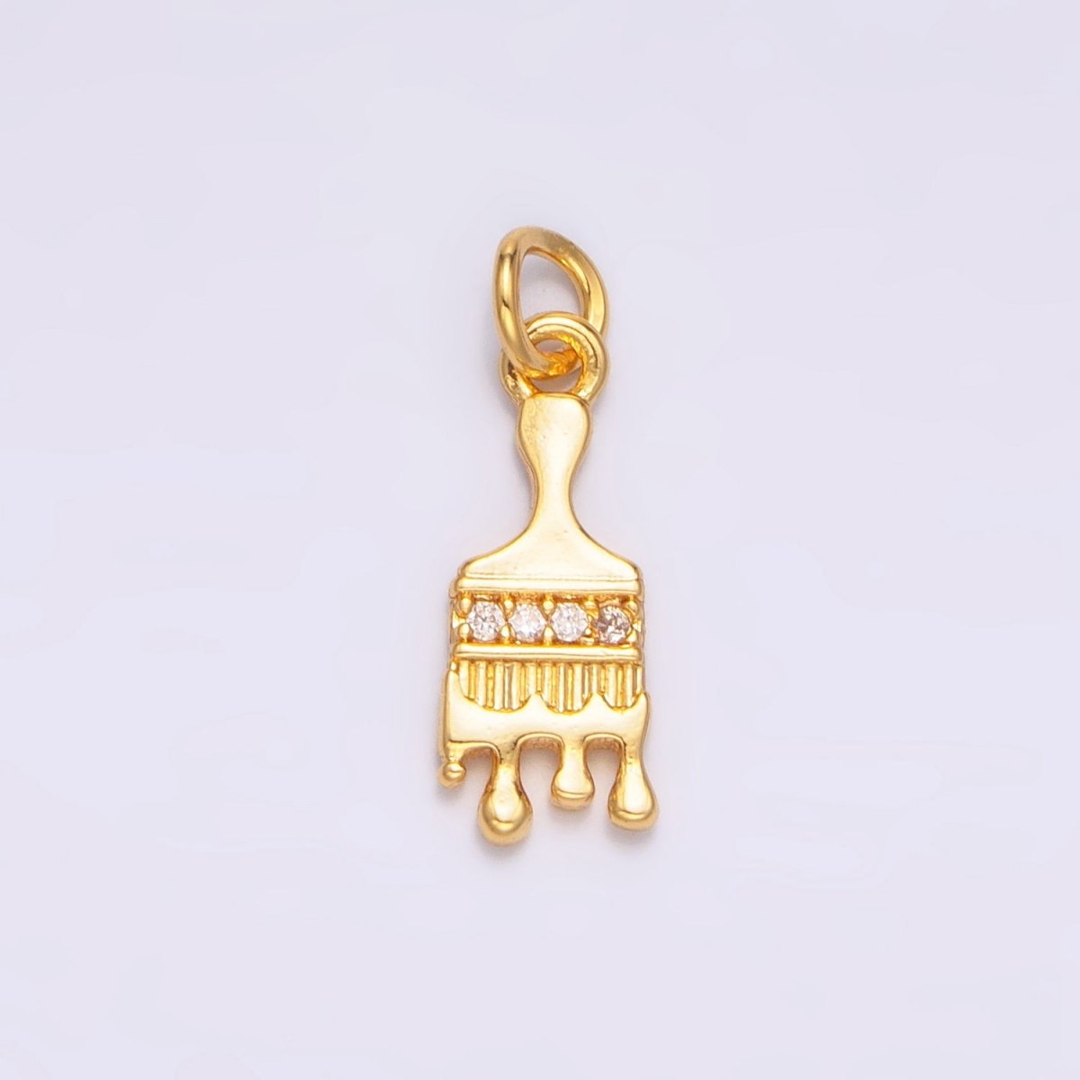 24K Gold Filled Micro Paved CZ Paint Brush 3D Multidimensional Charm | W096