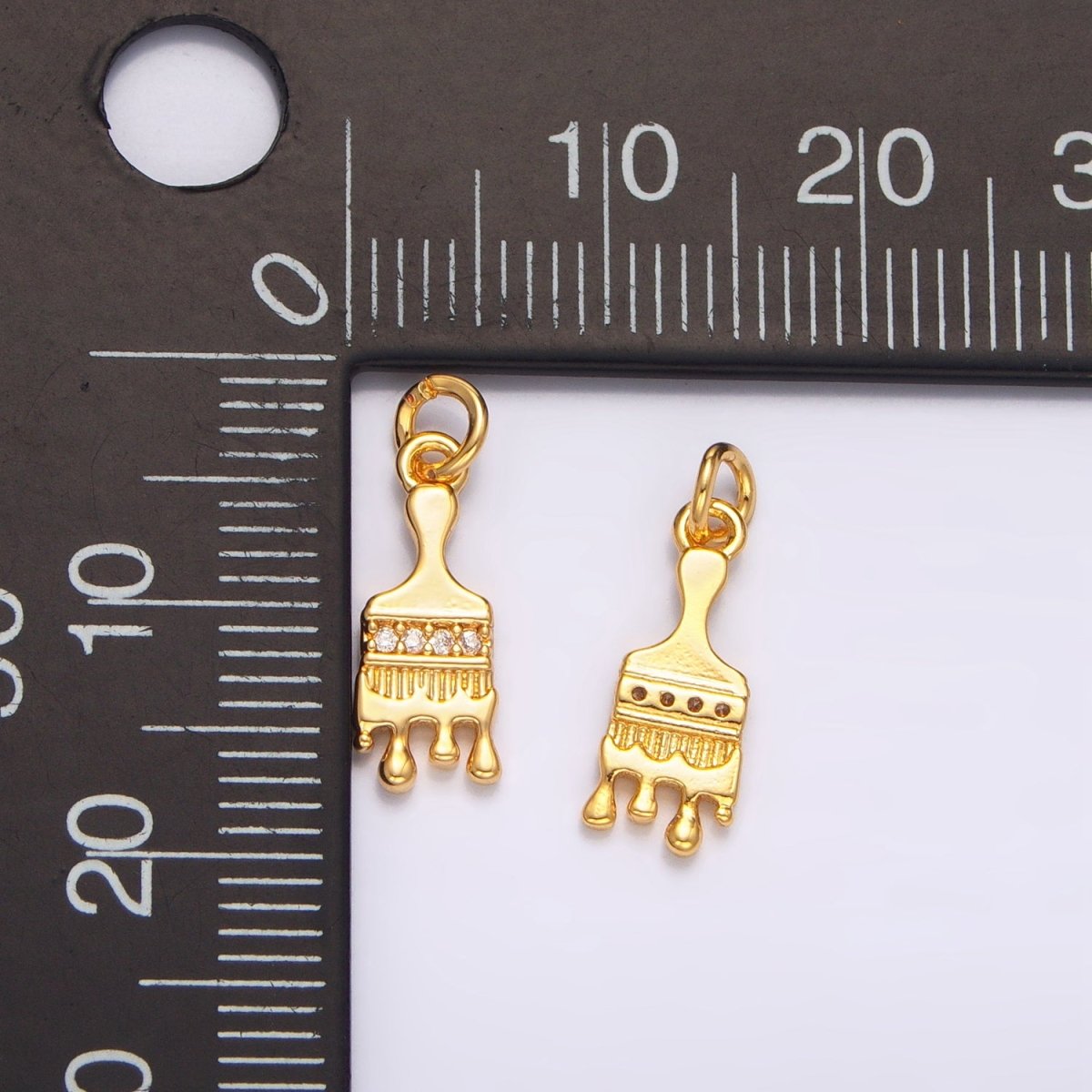 24K Gold Filled Micro Paved CZ Paint Brush 3D Multidimensional Charm | W096