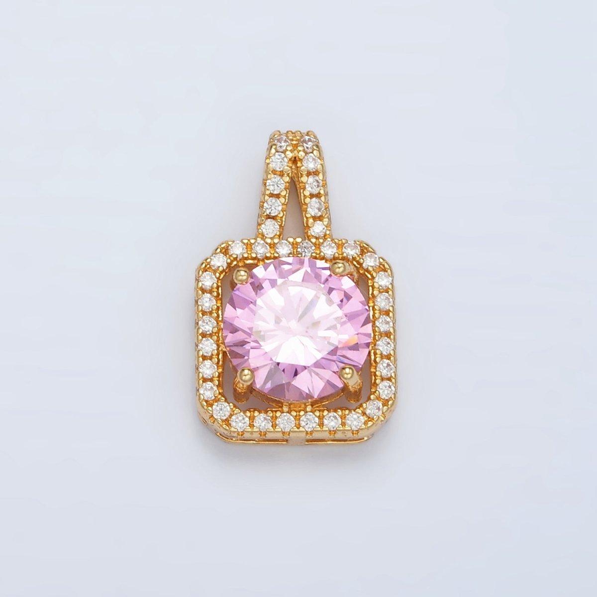 24K Gold Filled Micro Paved CZ Pink Diamond Square Pendant | J-539