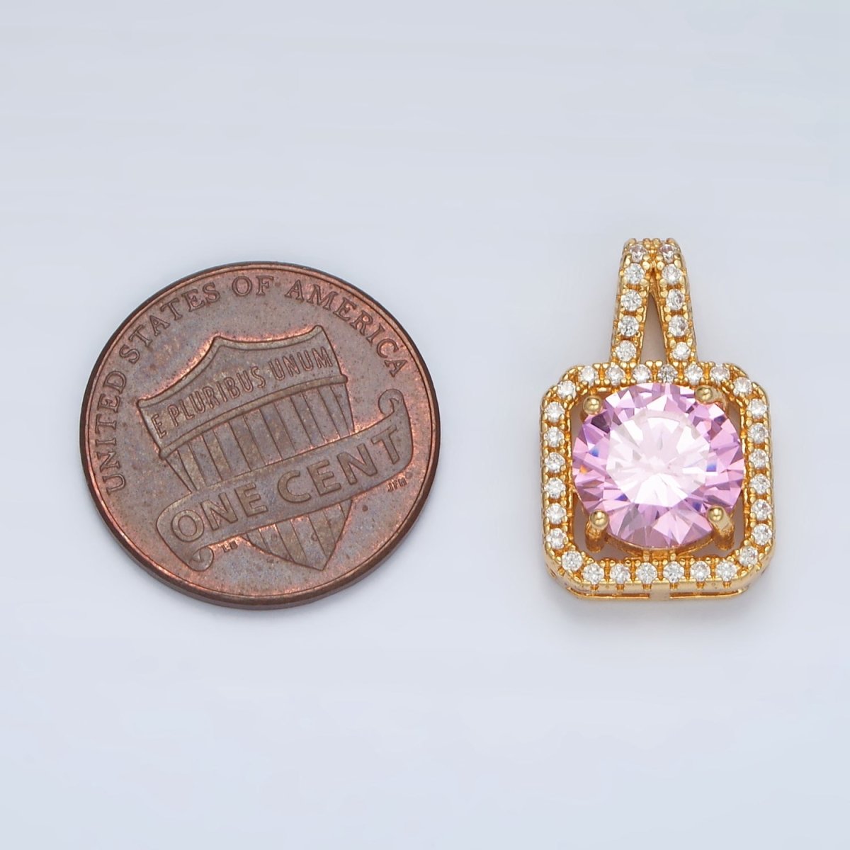 24K Gold Filled Micro Paved CZ Pink Diamond Square Pendant | J-539