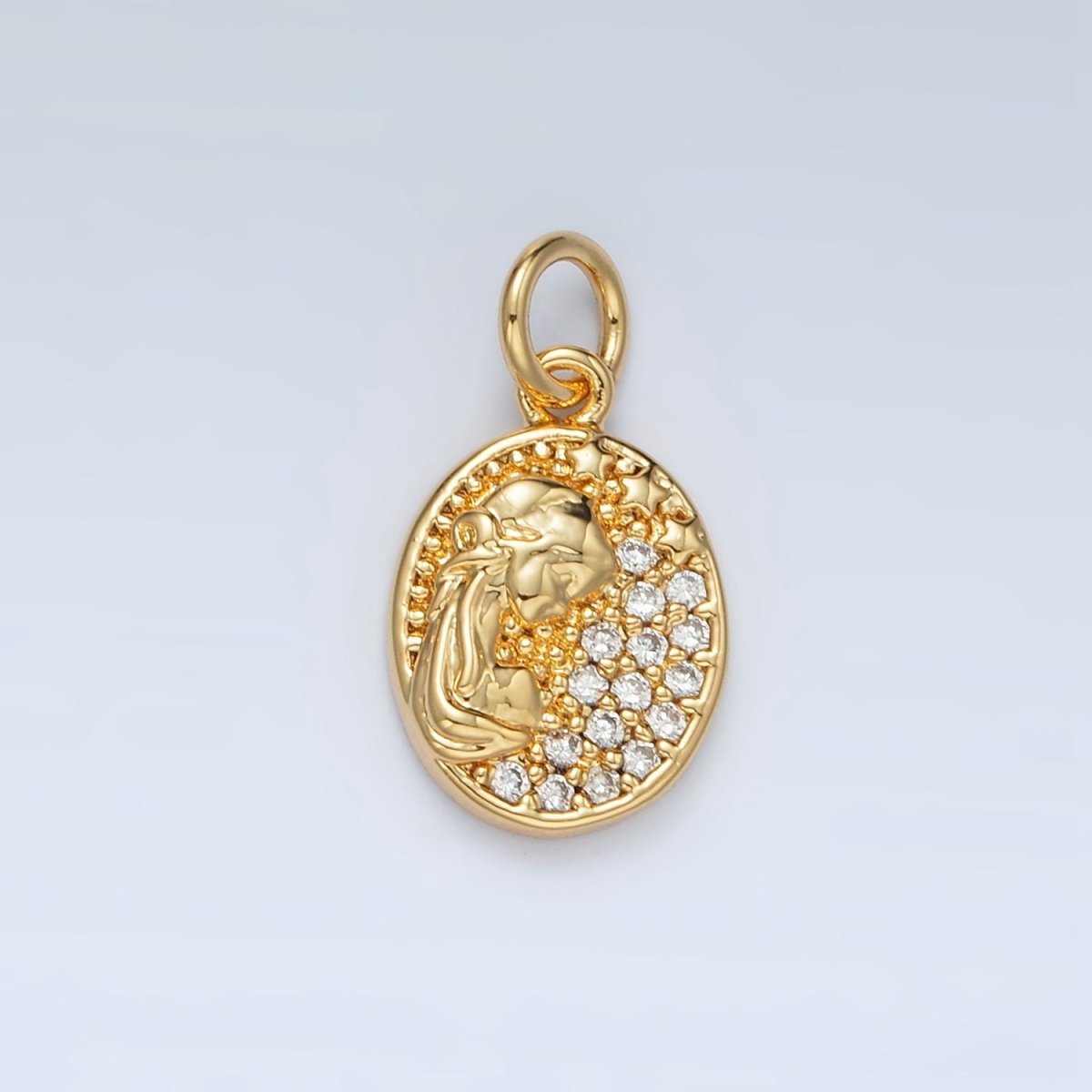 24K Gold Filled Micro Paved CZ Princess Cameo Oval Charm | M-836