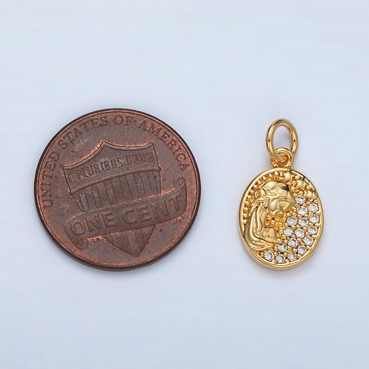 24K Gold Filled Micro Paved CZ Princess Cameo Oval Charm | M-836