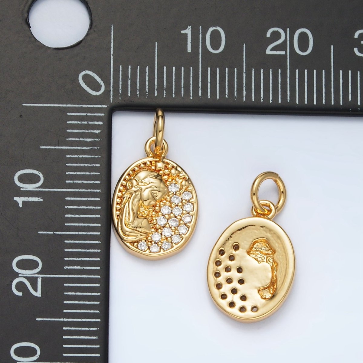 24K Gold Filled Micro Paved CZ Princess Cameo Oval Charm | M-836